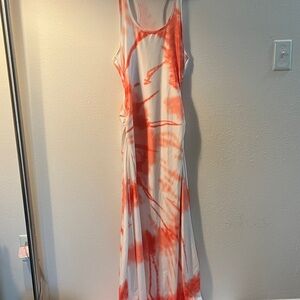 Red and White Tie-Dye Maxi Dress